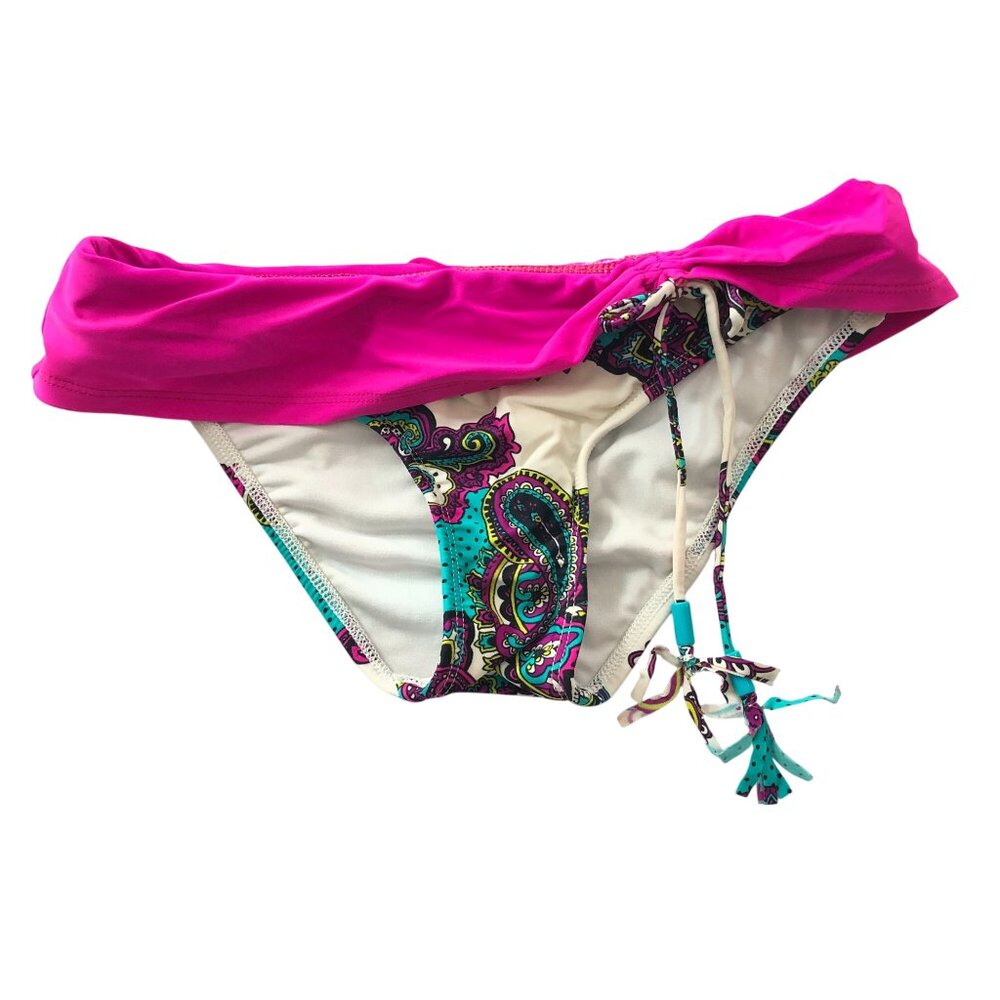 VM Sarong Hipster Bikini Bottom Tassel Ties Paisley Pink Blue XS